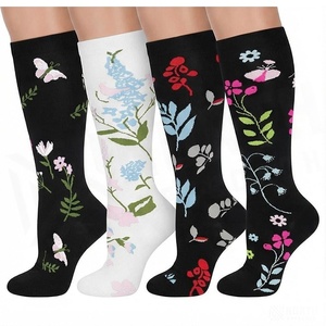 Floral <b>Knee</b> <b>High</b> <b>Socks</b> for Women Breathable Knitted Pattern Spring Casual Wear Adult Size - Product Image 3