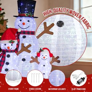 Set di 3 Decorazioni Natalizie da Giardino Pre-Illuminate USB e AC, Famiglia di Pupazzi di Neve 4FT 3FT 2FT con 270 LED Bianchi - Product Image 5
