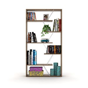 Bibliothèque Etagere moderne à 6 étagères avec dos ouvert finition noyer/chrome grand bureau salon étagère organisateur maison magasin bois - Product Image 3