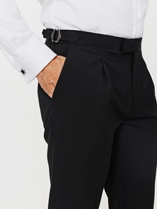 Costume de smoking croisé pour homme en laine noire, style britannique, col cranté, tenue de cérémonie - Product Image 4