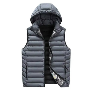 Men's Woolen Eco-friendly Hooded Vest Sleeveless Zipper Front Casual <b>Thick</b> <b>Quilted</b> Puffer Jacket Solid Color Stand Collar - Product Image 6