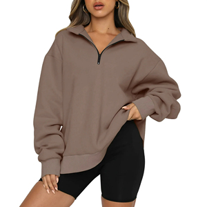 Sudadera de Forro Polar con Cuello Alto y Media Cremallera para Mujer, Hecha a Medida, 100% Algodón, Color Sólido, Estilo Urbano, Logotipo Impreso Frontal, Envío Rápido - Product Image 1