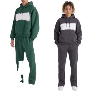 ชุดวอร์มแบบมีฮู้ดสไตล์วินเทจยูนิเซ็กซ์ ล้างสีแบบแอซิดวอช 2 in 1 ผ้าฝ้าย 100% เนื้อหนา ระบายอากาศได้ดี ทรงเรโทร ใส่สบาย - Product Image 5