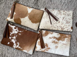 Pelo en piel de vaca Embrague de cuero Mujeres Estilo occidental Monedero Borla Embrague de cuero - Product Image 5