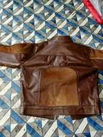 Veste en cuir véritable marron pour homme avec empiècements en fourrure de vache, col montant, fermeture éclair, manteau d'hiver
