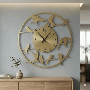 Elegant Birds Design Gold Metal Round <b>Wall</b> <b>Clock</b> <b>Decorative</b> Piece for Home Office Hotel and Event <b>Decor</b> Wholesale From India - Product Image 1