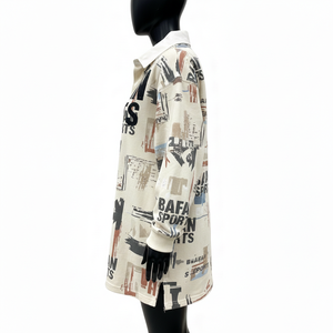 T-shirt de rugby pour femme en coton épais, jersey doux, imprimé abstrait crème, décontracté, avec logo personnalisé, tendance - Product Image 3