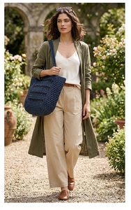 Sac fourre-tout en paille écologique style bohème au crochet, couleur unie, ouvert, avec doublure en coton, idéal pour la plage et le shopping estival - Product Image 5