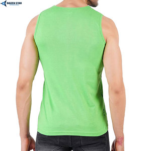 Men's Green Sleeveless Tank Top O-Neck Printed Casual Breathable Knitted Style - Product Image 3