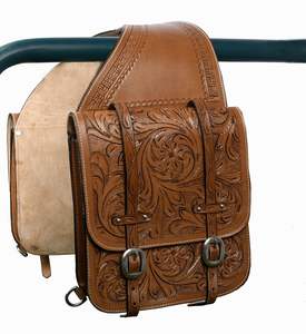 Sacoche en cuir pour selle de cheval western et moto, artisanale, sculptée à la main, 100% cuir de buffle, couleur et logo personnalisables - Product Image 2