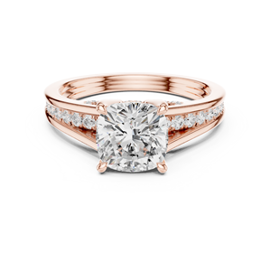 Luxury Cushion Cut Diamond Engagement <b>Ring</b> <b>Split</b> Shank Pave Set 18K Gold <b>Ring</b> for Women - Product Image 1