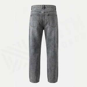 Jean en denim coupe droite délavé foncé pour homme, taille haute, coupe classique, en coton, style décontracté, pantalon d'automne - Product Image 2