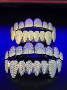 Bijoux hip-hop, grillz dentaire complet en moissanite, plaqué or et argent, luxe sur mesure, style streetwear unisexe, brillant. - Product Image 4