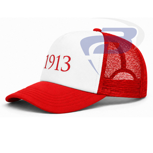 Delta |   Sigma |   Gorra Trucker de la Hermandad Theta con Impresión 3D - Diseño Rojo y Blanco de Primera Calidad, Personalizable con Cualquier Logotipo - Product Image 1