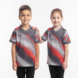 Camiseta Deportiva Sublimada con Diseño Personalizado para Niños, Cuello en V, Manga Corta, Unisex, para Niños y Niñas, Proveedor de Ropa al por Mayor - Product Image 4
