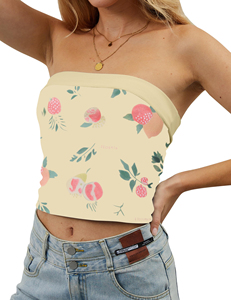 High Quality 1Piece Summer Crop Tube <b>Top</b> Best Wholesale Fashion Stretch Beaded Denim <b>Tops</b> Casual Print Style women's shirt - Product Image 4