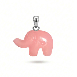 Natural Rose Quartz Elephant Pendant | Hand Carved <b>Pink</b> Gemstone Animal Charm | Silver Plated <b>Healing</b> Crystal Totem Jewelry - Product Image 1