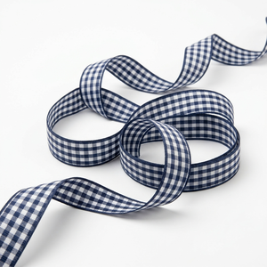 Ruban gros-grain à carreaux bleu marine et blanc de 15 mm de Neelkamal Industries, vente en gros pour la décoration de table, l'emballage de cadeaux et les nœuds - Product Image 1