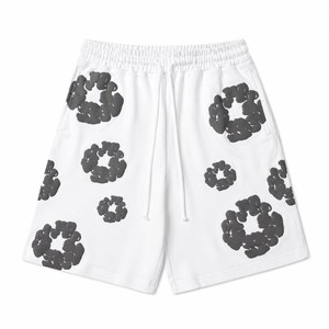 Conjunto de camiseta y pantalones cortos de algodón blanco para hombre con estampado circular negro, atuendo informal de verano, transpirable, de punto, de dos piezas - Product Image 5
