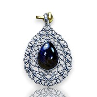 Labradorite Poire Cut Lunette Setting Solid 925 Sterling Silver Blue Pendant Gemstone Charm Women Pendant Fashion Jewelry Pendant
