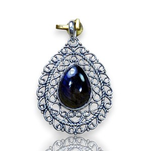 Labradorite Poire Cut Lunette Setting Solid 925 Sterling Silver Blue Pendant Gemstone Charm Women Pendant Fashion Jewelry Pendant - Product Image 1