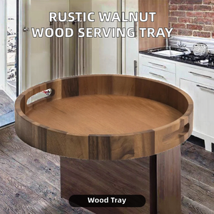 Plateau de service rond en bois de noyer brun rustique personnalisé en gros pour la présentation élégante des desserts lors de mariages, événements et hôtels - Product Image 4