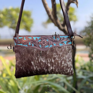 Sac à main en cuir de vache véritable, sac à franges, sac bohème sculpté, couleur Turquoise, sacs à main pour femmes - Product Image 1