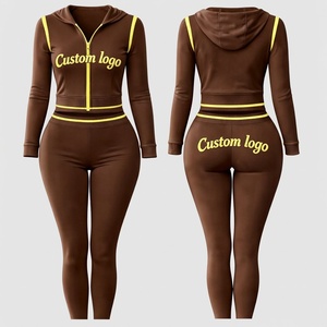 Ensemble de survêtement ajusté pour femme, sweat à capuche court et leggings, ensemble 2 pièces avec broderie de logo pour les marques de mode américaines, boutique - Product Image 3