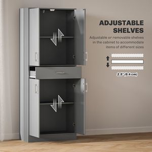 71\" Modern Freestanding Tall <b>Kitchen</b> <b>Pantry</b> in Gray Oak Wood with MDF Panel Adjustable Shelf and Drawer <b>Kitchen</b> Cabinet - Product Image 5