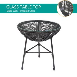 Set di Mobili da Bistrot Acapulco in 3 Pezzi per Esterni, Include 2 Sedie e Tavolo con Piano in Vetro, Colore Nero - Product Image 1