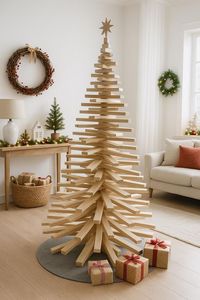 Árbol de Navidad de Madera Minimalista, Tamaño Mediano, Decoración Moderna para Interiores, Estilo Pino Duradero, Sin Luces Incluidas - Product Image 5