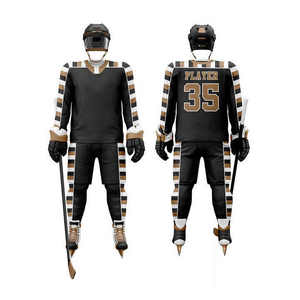 Custom Ice Hockey Uniform Set Men's <b>Black</b> Striped Jersey <b>Pants</b> Full Sleeve Sublimated Breathable Polyester Winter Sport Wear - Product Image 6