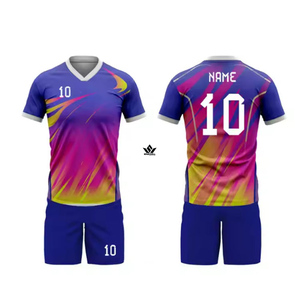Ensemble de maillot de football pour garçons, imprimé jaune, col en V, manches courtes, short blanc, respirant, anti-transpiration, logo personnalisé sur le devant, pour équipe - Product Image 3