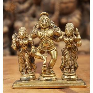Fait à la main en laiton de 3 pouces Lord Krishna Idol avec Rukmini et Satyabhama Sculpture pour les cadeaux Fabriqué en Inde - Product Image 1