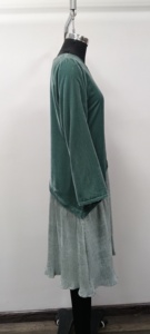Green Velvet Asymmetrical <b>Top</b> With Pleated Midi Skirt Casual <b>Dress</b> Autumn Three Quarter Sleeve Solid Color Loose Fit - Product Image 3