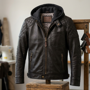 Chaqueta de Cuero Genuino para Hombre, Transpirable, Resistente al Viento, con Cierre Frontal, Cuello Camisero, Informal, para Montar al Aire Libre, Chaqueta de Invierno Personalizable - Product Image 2