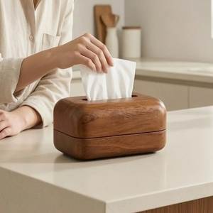 Boîte à mouchoirs classique en bois et support carré autoportant décoratif pour la maison et le bureau - Product Image 2