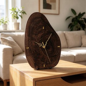 Unique Walnut Wood Clock – Handmade Sculptural <b>Table</b> & Wall Clock, One of a Kind Natural Edge Wooden Clock, Modern Rustic Home D - Product Image 5