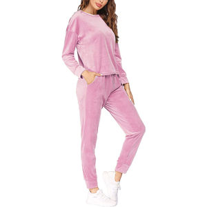 Ensembles de survêtements d'hiver en velours pour femmes, deux pièces, veste à manches longues et pantalon, hauts courts, 100 % coton, écologiques, vente en gros - Product Image 3