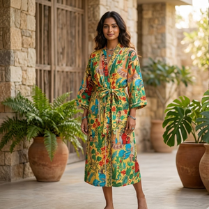 Robe Kimono en Coton Imprimé Floral à Manches Longues, Peignoir Léger, Tenue de Détente Bohème pour la Plage - Product Image 6