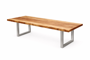 โต๊ะอาหารไม้เนื้อแข็งพรีเมียม โต๊ะอาหารไม้สไตล์โมเดิร์น  งานไม้ธรรมชาติ  โต๊ะไม้ทำมือสุดหรูพร้อมฐานสแตนเลส - Product Image 2