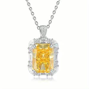 Collier personnalisable LAVINA en argent 925 avec pendentif carré en zircon jaune CZ plaqué or rhodié, bijoux tendance pour - Product Image 1