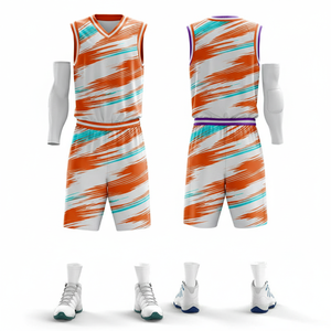 Ensemble de maillot de basket-ball rayé orange personnalisé sans manches, vêtements de sport respirants pour hommes adultes, toutes saisons - Product Image 4
