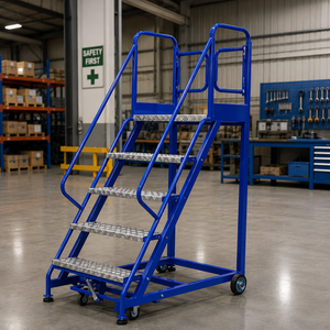Blue Steel <b>Platform</b> Ladder <b>Trolley</b> with Four Wheels Movable Industrial Use OEM 650x1100x1800mm - Product Image 1