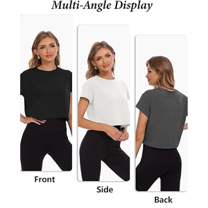 Camiseta Corta para Mujer, Estilo Casual, Holgada, de Algodón, Lisa, para Uso Diario, Personalizable con Estampado - Product Image 5