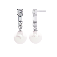 Boucles d'oreilles pendantes en diamant de laboratoire et perle, taille princesse et baguette, certifiées IGI, bijoux de luxe pour mariage et soirée