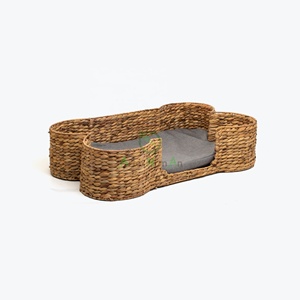 Motif solide naturel en forme d'os désossé jacinthe d'eau tissé intérieur chien canapé coussin de lit pour animaux de compagnie en gros chats boîte/carton - Product Image 2