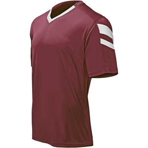 เสื้อฟุตบอลคอวีสีแดงเลือดหมูแบบยูนิเซ็กซ์สั่งทำพิเศษ แขนสั้น ระบายเหงื่อได้ดี ผลิตจากโพลีเอสเตอร์ 100% ชุดกีฬาสำหรับผู้ใหญ่ ทรงปกติ - Product Image 1