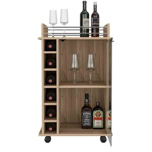 Carrello da Bar a due livelli con finitura in rovere chiaro serie di balimore con porta in vetro sei vani per servizi per bevande - Product Image 5