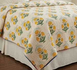TheFabira Indian Handcrafted Traditional <b>Neutral</b> Floral Print 100% Cotton Kantha Quilt Eco-Friendly Reversible All-Season 60x90 - Product Image 5